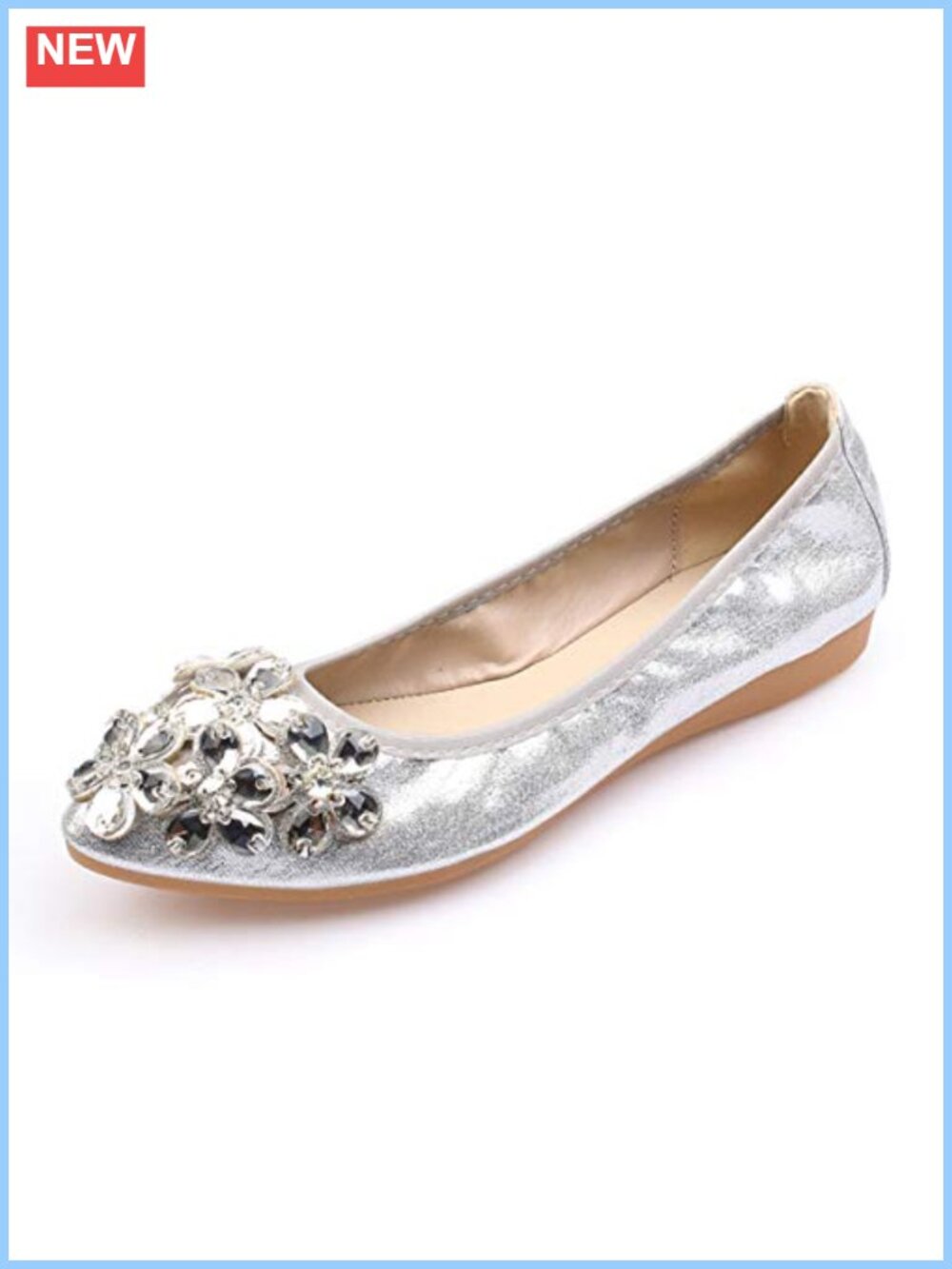 Pointed Toe Rhinestone Foldable Ballet Flats